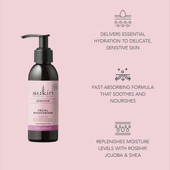 Sukin Sensitive Facial Moisturiser 125ml - with essential oils; cruelty free & vegan friendly -fast-absorbing to reduce the likelihood of a reaction for dry skin.