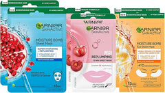 Garnier Sheet Masks Ultimate Face Collection, Set of Sheet Masks for Face, Eyes and Lips, With Natural Plant Extracts, Hyaluronic Acid Serum and Vegan Tissue, SkinActive, 6 Pieces