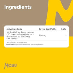Mobu-White Kidney Bean Extract 5000mg 120 Tablets | Carbohydrate Control Supplement | Blood Glucose Support & Weight Management