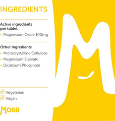 Mobu-Magnesium Oxide 100mg 120 Tablets | Muscle Function, Muscle Cramp Relief, Reduced Tiredness & Fatigue