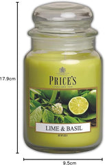Price's - Lime & Basil Large Jar Candle - Sweet, Delicious, Quality Fragrance - Long Lasting Scent - Up to 150 Hour Burn Time
