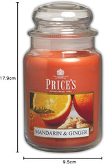 Price's - Mandarin & Ginger Large Jar Candle - Sweet, Delicious, Quality Fragrance - Long Lasting Scent - Up to 150 Hour Burn Time