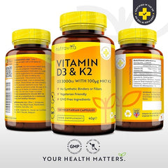 Nutravita Vitamin D3 3000iu & K2 100ug (MK7) – 120 Vitamin D3 K2 Vegetarian Capsules – Supports Normal Bones, Muscles, Teeth and Immune System