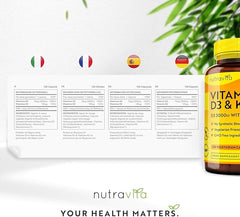 Nutravita Vitamin D3 3000iu & K2 100ug (MK7) – 120 Vitamin D3 K2 Vegetarian Capsules – Supports Normal Bones, Muscles, Teeth and Immune System