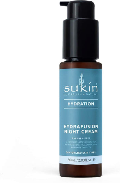 Sukin Hydration Hydrafusion Night Cream 60ml - with Bio Marine Blend; cruelty free & vegan friendly - provides deep hydration lasting for 72 hours.