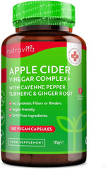 Nutravita Apple Cider Vinegar Capsules with Cayenne Pepper, Turmeric and Ginger Root - 180 Vegan Capsules Made from UK Grown Apples - Raw Unfiltered ACV - 1033mg Daily Dosage