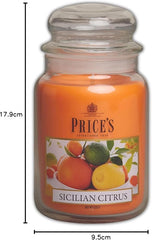 Price's - Sicilian Citrus Large Jar Candle - Sweet, Delicious, Quality Fragrance - Long Lasting Scent - Up to 150 Hour Burn Time