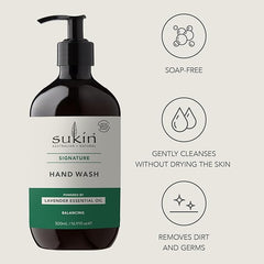 Sukin Signature Cleansing Hand Wash 500ml - gently removes dirt, moisturises & hydrates the skin - with Rosehip and Avocado Oils; cruelty free & vegan friendly.