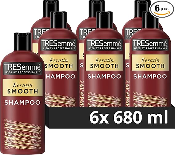 TRESemmé Keratin Smooth Shampoo hair care product with hydrolysed keratin for 72h frizz control, smoothness & shine 6x 680 ml