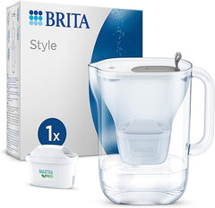 BRITA Style Water Filter Jug Grey (2.4L) incl. 1x MAXTRA PRO All-in-1 cartridge - fridge-fitting design jug with smart LED-LTI and Flip-Lid - now in sustainable Smart Box packaging