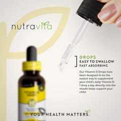 Nutravita Baby Vitamin D Drops for Infants & Children 60ml – Healthy Immune System, Normal Growth & Development of Bones in Kids - 400 IU or 10mcg per Drop (2000 Drops Per Bottle) - Sugar Free