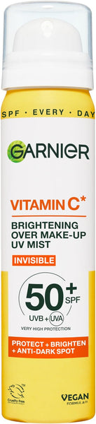 Garnier Vitamin C Brightening Over Make-Up UV Mist Invisible with SPF50+ and Vitamin C. Approved Cruelty free, Vegan - 75ML