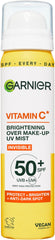 Garnier Vitamin C Brightening Over Make-Up UV Mist Invisible with SPF50+ and Vitamin C. Approved Cruelty free, Vegan - 75ML
