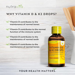 Nutravita High Strength Vitamin D3 K2 MK7 Drops - Vitamin D 1000IU & K2 20ug per 2 Drops - 60ml Liquid Vitamin D3 and K2-1+ Year Supply Supports Immune System, Normal Bones, Muscles & Teeth