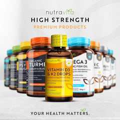 Nutravita High Strength Vitamin D3 K2 MK7 Drops - Vitamin D 1000IU & K2 20ug per 2 Drops - 60ml Liquid Vitamin D3 and K2-1+ Year Supply Supports Immune System, Normal Bones, Muscles & Teeth
