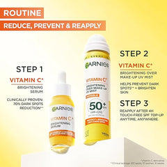 Garnier Vitamin C Brightening Over Make-Up UV Mist Invisible with SPF50+ and Vitamin C. Approved Cruelty free, Vegan - 75ML