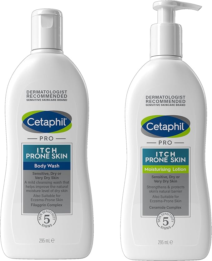 Cetaphil PRO Skincare Set, For Itch Prone & Eczema Prone Skin, Body Wash, 295ml + Body Moisturiser, 295ml, Moisturising Lotion With Niacinamide & Shea Butter, Vegan Friendly