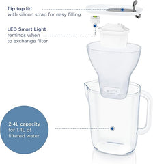 BRITA Style Water Filter Jug Grey (2.4L) incl. 1x MAXTRA PRO All-in-1 cartridge - fridge-fitting design jug with smart LED-LTI and Flip-Lid - now in sustainable Smart Box packaging