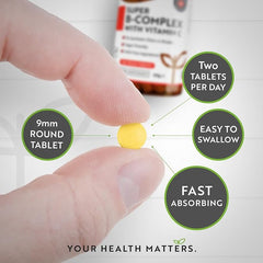 Nutravita Super Vitamin B Complex - 365 High Strength Tablets (6 Month Supply) - All 8 B Vitamins B1-B2-B3-B5-B6-B12, Biotin, Folic Acid with Vitamin C - Reduces Tiredness & Fatigue