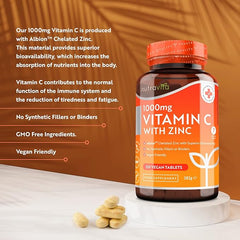 Nutravita Vitamin C and Zinc Tablets - High Strength Vitamin C 1000mg with Albion® Zinc 15mg for better Absorption - 7 Month Supply - Vit C Zinc Supplements for Normal Immune System - 210 Vegan Tabs