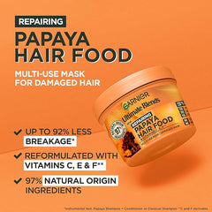 Garnier Hair Food 3-in-1 Hair Treatment Mask, Intensely Nourishes and Repairs Hair, For Damaged Hair, No Silicones, Vegan Formula, Papaya, Ultimate Blends, 400ml