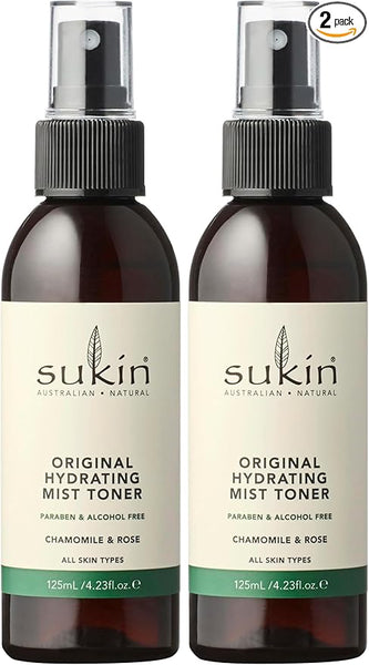 Sukin Signature Hydrating Mist Toner 125ml - Alcohol Free with Chamomile & Rosewater, Cruelty Free & Vegan Friendly - soothes, purifies & Cools Tired Skin. (Pack of 2)