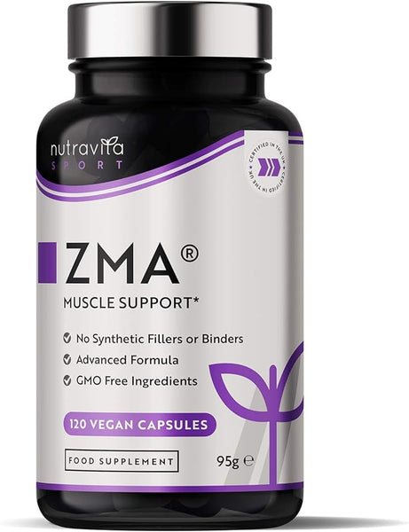 Nutravita ZMA High Strength - 120 Vegan Capsules - Test Booster - Contributes to Testosterone Levels, Normal Muscle Function & Energy Yielding Metabolism - Zinc Magnesium & Vitamin B6