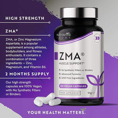Nutravita ZMA High Strength - 120 Vegan Capsules - Test Booster - Contributes to Testosterone Levels, Normal Muscle Function & Energy Yielding Metabolism - Zinc Magnesium & Vitamin B6