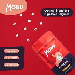 Mobu-Digestive Enzymes 120 Tablets | Contains Digezyme, Amylase, Lactase, Lipase | Gut Health & Digestion Support