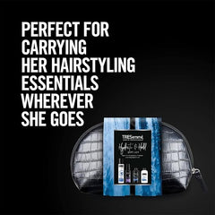 TRESemmé Perfect Hair On-The-Go including Freeze Hold Hairspray with a small faux croc black wash bag Festive Gift Set for Women 4 piece