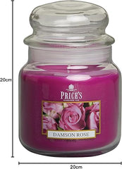 Price's - Damson Rose Medium Jar Candle - Sweet, Delicious, Quality Fragrance - Long Lasting Scent - Up to 90 Hour Burn Time [Energy Class A]