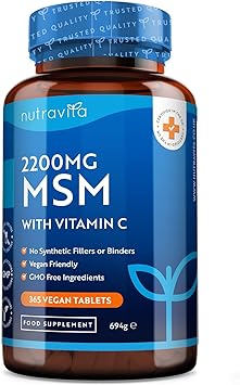 Nutravita MSM 2200mg Tablets – 365 Vegan Tablets – Methylsulfonylmethane with 80mg Vitamin C – 6 Month Supply