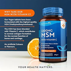 Nutravita MSM 2200mg Tablets – 365 Vegan Tablets – Methylsulfonylmethane with 80mg Vitamin C – 6 Month Supply