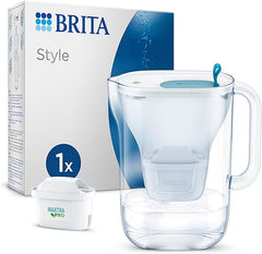 BRITA Style Water Filter Jug Blue (2.4L) incl. 1x MAXTRA PRO All-in-1 cartridge - fridge-fitting design jug with smart LED-LTI and Flip-Lid - now in sustainable Smart Box packaging