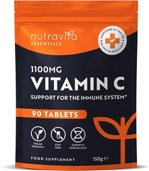 Nutravita Vitamin C Tablets 1100mg – 90 Premium Vegan and Vegetarian Tablets – 3 Month Supply – High Strength Ascorbic Acid – for Normal Function of The Immune System