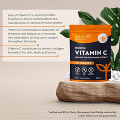 Nutravita Vitamin C Tablets 1100mg – 90 Premium Vegan and Vegetarian Tablets – 3 Month Supply – High Strength Ascorbic Acid – for Normal Function of The Immune System