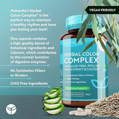 Nutravita Herbal Colon Cleanse Complex - 120 Vegan Tablets - Enriched with Aloe Vera, Psyllium Husk Extract & Calcium - Natural Colon Cleanser with Friendly Bacteria, Ginger Root, ACV & Cayenne