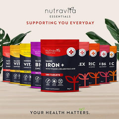 Nutravita Iron Tablets High Strength 14mg – 180 Vegan Iron Tablets, 6 Month Supply - High Absorption Iron Supplements for Women & Men - with Vit C, B12, Folic Acid - Reduction of Tiredness & Fatigue