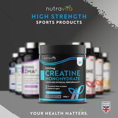 Nutravita Creatine Monohydrate Powder 5000mg - 500g After/Pre Workout Powder - for Recovery & Physical Performance - Men & Women Exercise Supplement - Vegan - 100 Servings - Unflavoured