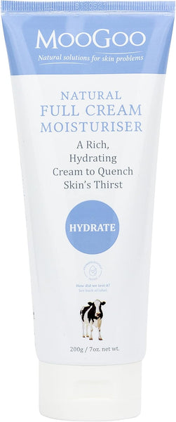 MooGoo Natural Full Cream Moisturiser - Ultra-Hydrating Repair for Dry, Itchy, Sensitive Skin - Suitable for Face, Body & All Ages, 200g / 7oz.