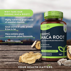 Nutravita Maca Root Capsules 3500mg – 180 Vegan Capsules – High Strength Maca Root Extract – 6 Month Supply