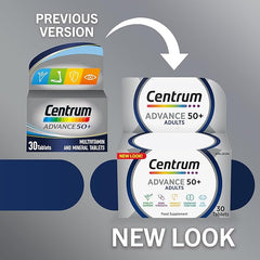 Centrum Advance 50+ Tablets Multivitamin & Mineral Supplements, with 24 essential nutrients, including vitamin D, C, Zinc, 130 ct (Packaging and Tablet colour may vary slightly)