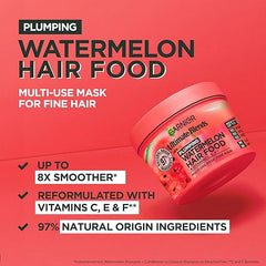 Garnier Hair Food 3-In-1 Fine Hair Treatment Mask, 4x More Plumped Hair, For Fine Hair, No Silicones, Vegan Formula, Watermelon, Ultimate Blends, 400ml (Packaging may vary)