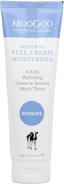 MooGoo Natural Full Cream Moisturizer - Ultra-Hydrating Repair for Dry, Itchy, Sensitive Skin - Cruelty Free Mens and Womens Moisturizing for Face and Body - 120g