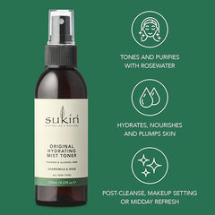 Sukin Signature Hydrating Mist Toner 125ml - Alcohol Free with Chamomile & Rosewater; Cruelty Free & Vegan Friendly - soothes, purifies & Cools Tired Skin.