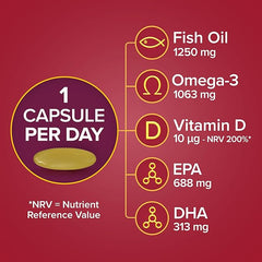 Seven Seas Omega-3 Fish Oil, Max Strength, Omega 3 + Vitamin D For Whole Body Health+, 30 Capsules