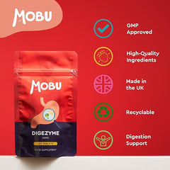 Mobu-Digestive Enzymes 120 Tablets | Contains Digezyme, Amylase, Lactase, Lipase | Gut Health & Digestion Support