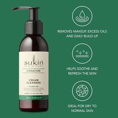 Sukin Signature Cream Cleanser 125ml - with Rosehip, Avocado & Sesame Oils; cruelty free & vegan friendly - removes make-up, oil and dirt build up on the skin.