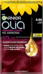 Garnier Olia Permanent Hair Dye, No Ammonia, Full Grey Coverage, Long-lasting Colour & Shine, Vegan Formula, Colour: 6.66 Vivid Garnet Red, 230g