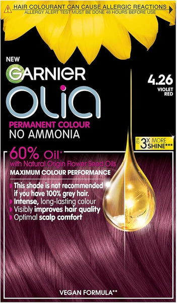 Olia Permanent Hair Dye, Up to 100% Grey Hair Coverage, No Ammonia, 60% Oils, Bold 4.26 Rose Violet